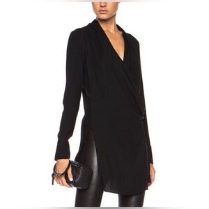Helmut Lang Black Fold Over Draped Viscose-Blend Top long sleeve size small